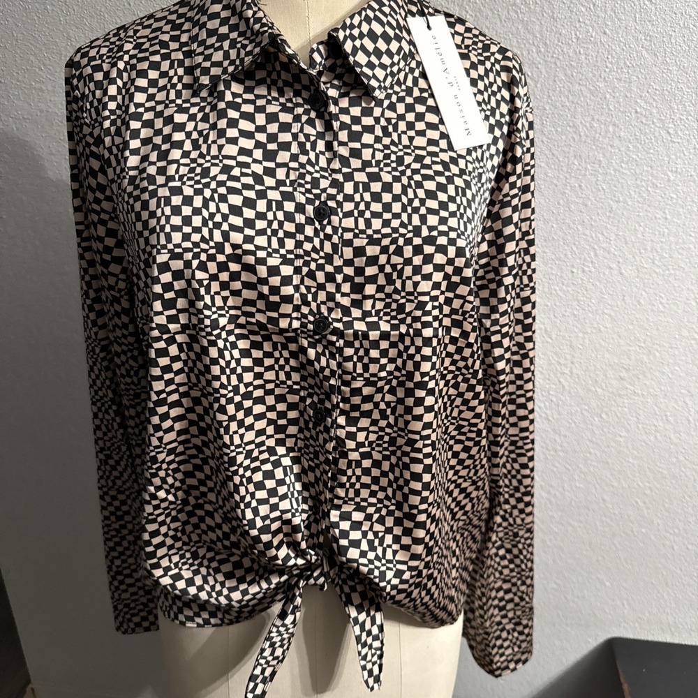 New Anthropologie Maison d'Amelie Tie Front Crop Long Sleeved Blouse Shirt Large